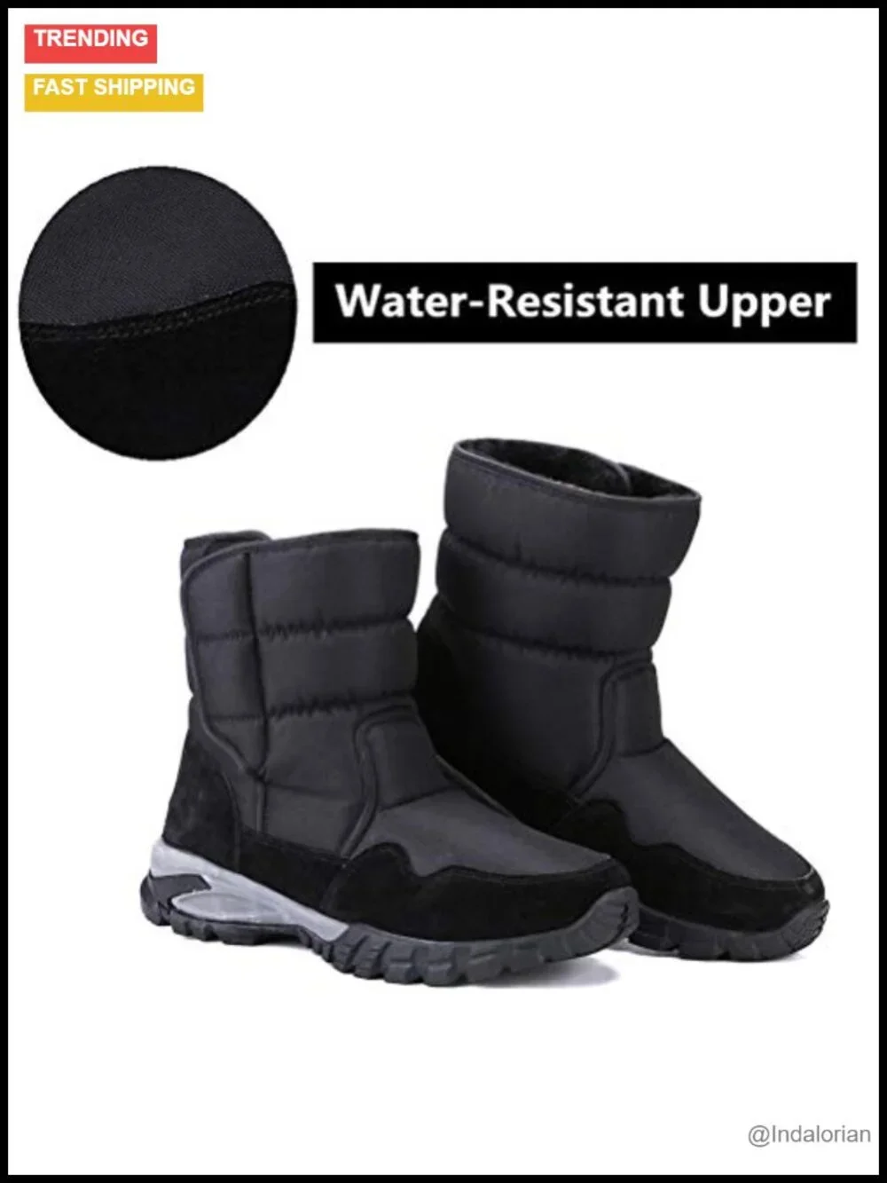 Men's Waterproof Winter Snow Boots Anti-Slip Warm Fur Lined Mid-Calf